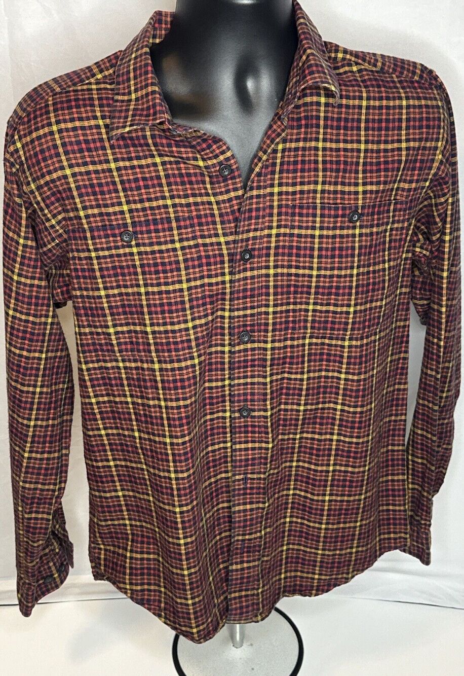 Patagonia Mens 100% Organic Cotton Flannel Red Black Yellow Checker Small